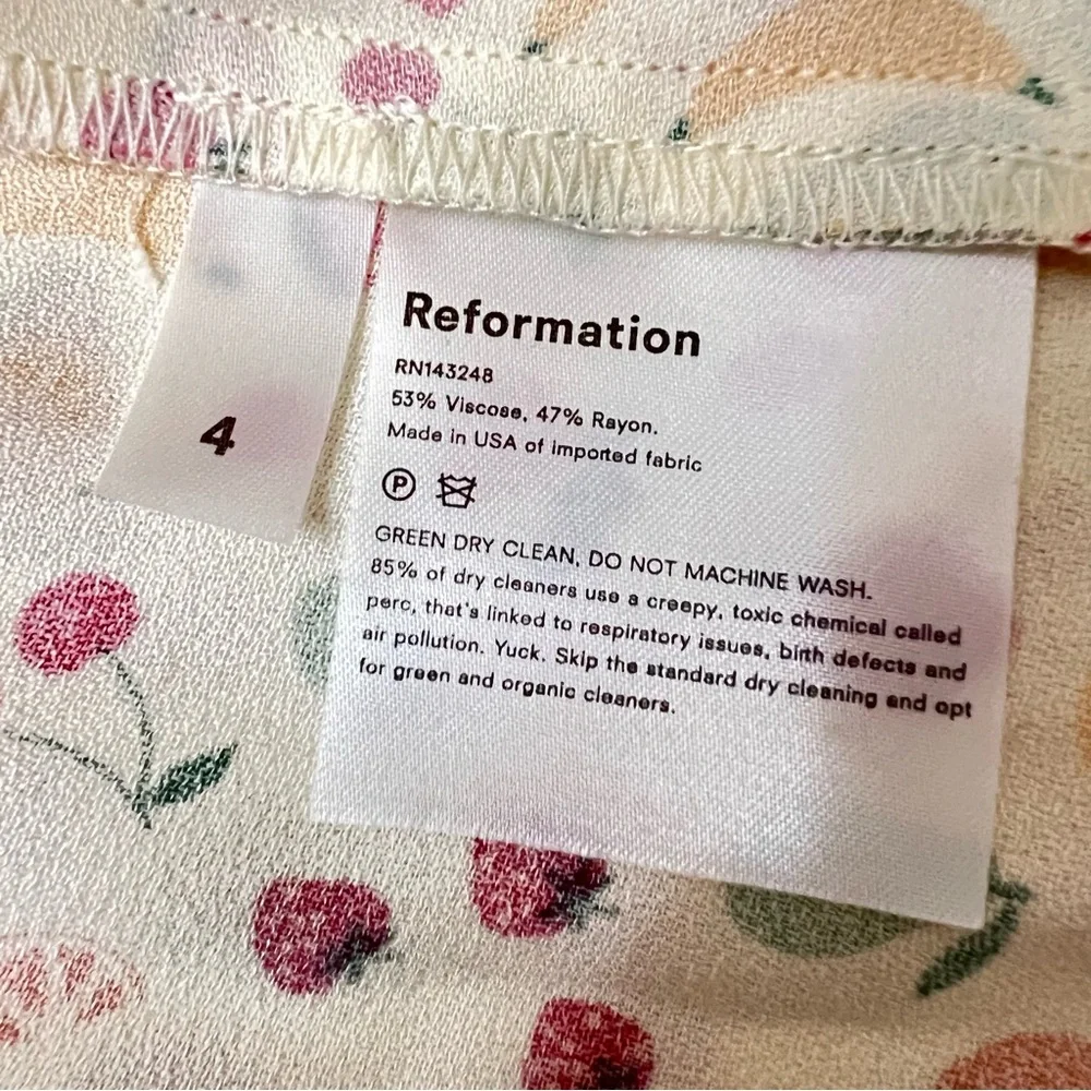 REFORMATION Tancy  Fruit Print Midi Dress in Color cream - Picture 5 of 10